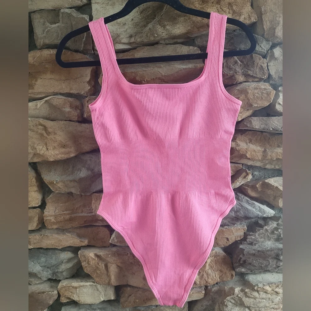 Pink Ribbed Tummy Control Bodysuit - Picture 4 of 4